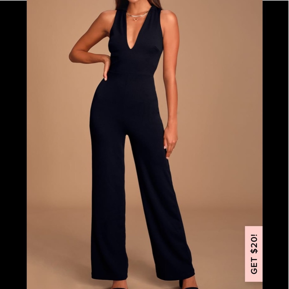 LULU’S- Thinking Out Loud. Black Backless Jumpsuit